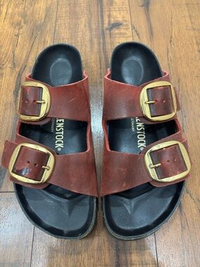 Birkenstock Arizona Big Buckle Maroon Zinfandel Size 39 Leather Gold Summer